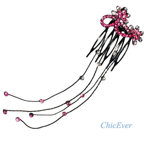 Haarschmuck Kamm Hänger Strass pink rosa silber 4522 - zum Schließen ins Bild klicken
